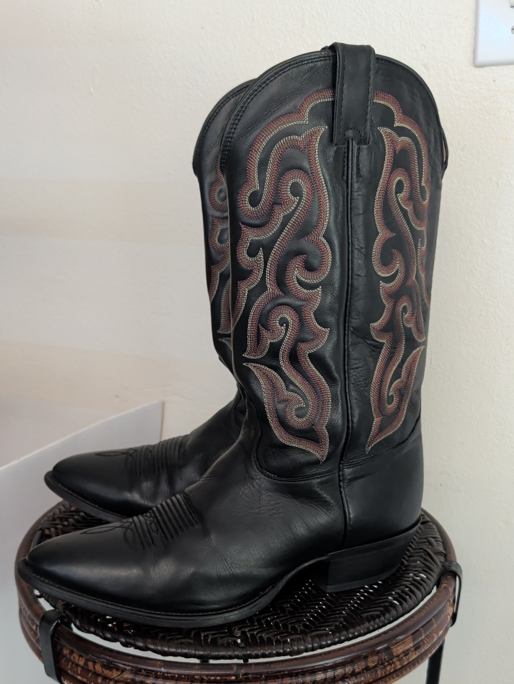 Nocona Mens Black & Brown Cowboy Boots Pointed Toe Size 12 D